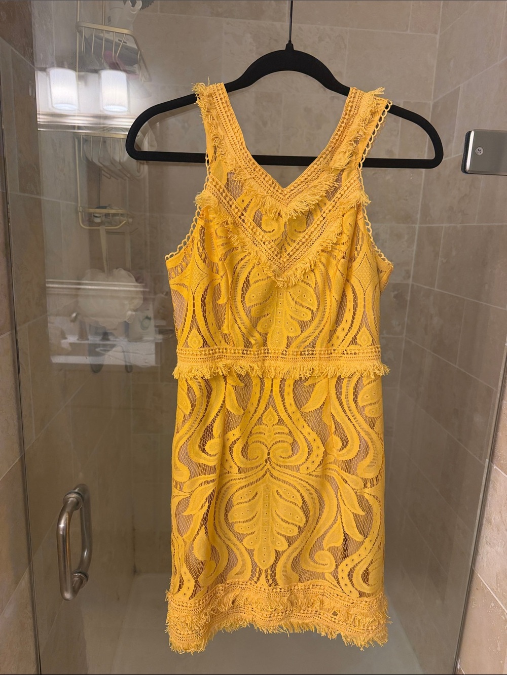 Sleeveless Lace Mini Dress in Yellow